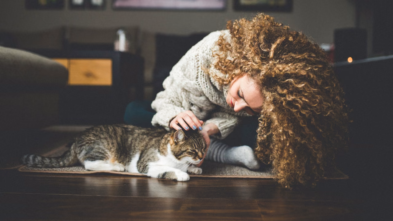 Woman lying on the floor beside her tabby cat, ESA letter in Hartford, CT